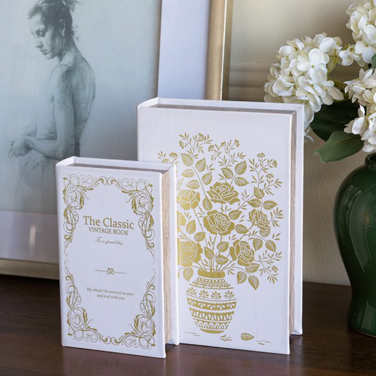 Artekko Book Διακοσμητικά Βιβλία MDF με Αποθηκευτικό Χώρο σε Λευκό με Χρυσό 2pcs