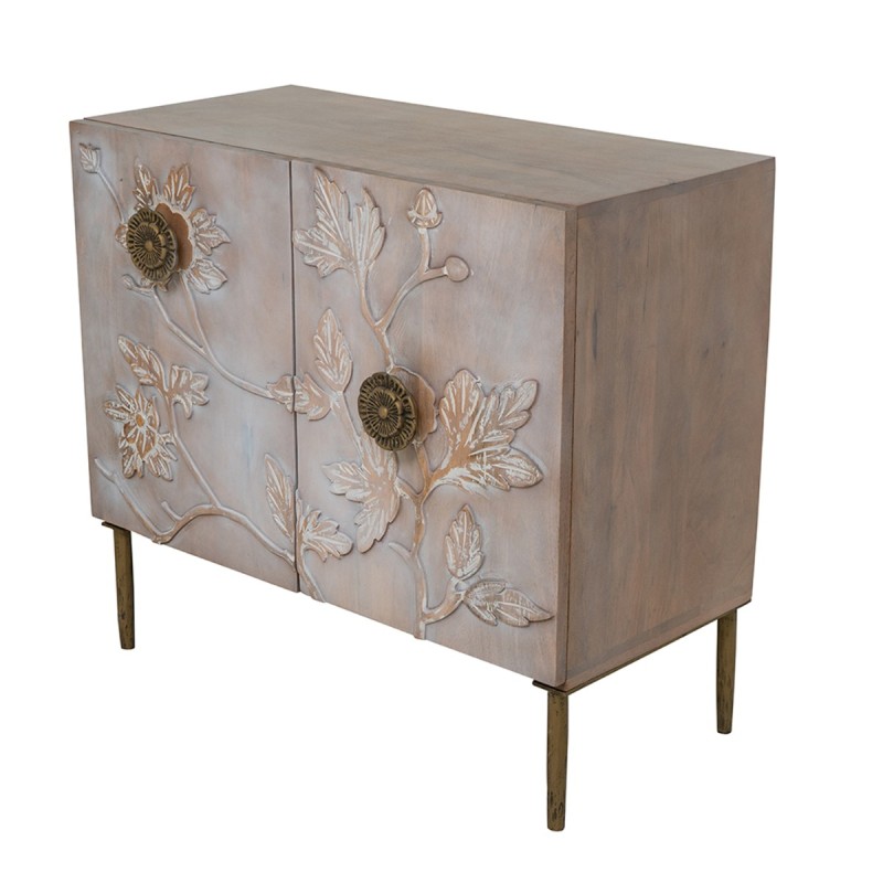 Artekko Siena Καφέ Ξύλινος Μπουφές με Λουλούδια (83.8x40.6x76.2)cm