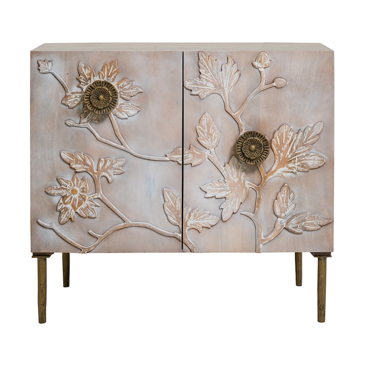 Artekko Siena Καφέ Ξύλινος Μπουφές με Λουλούδια (83.8x40.6x76.2)cm