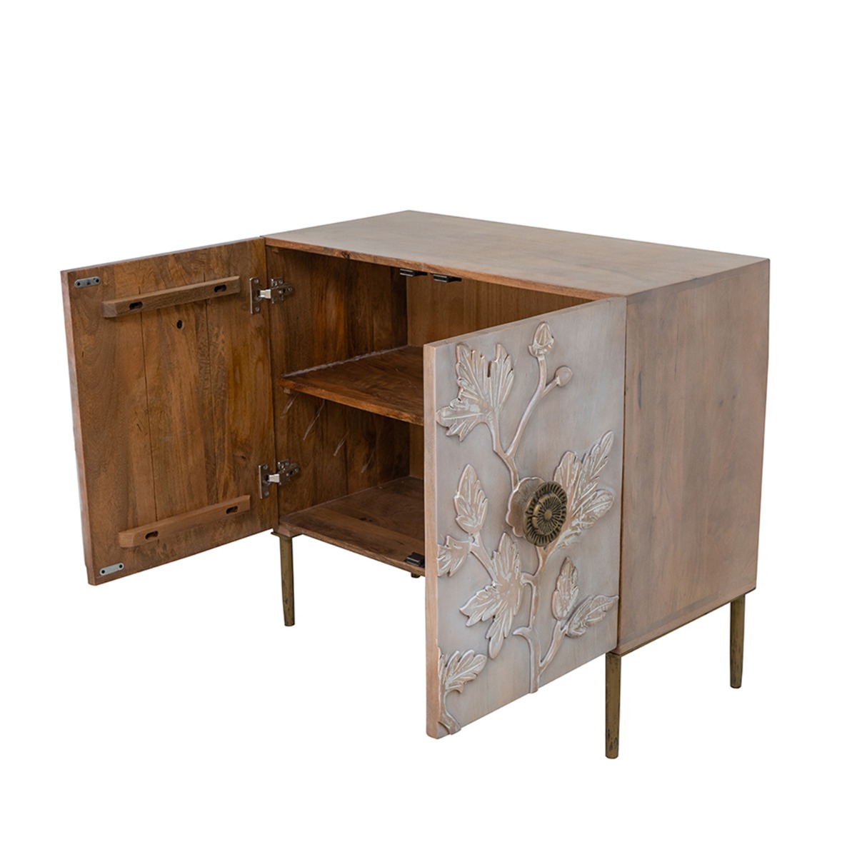 Artekko Siena Καφέ Ξύλινος Μπουφές με Λουλούδια (83.8x40.6x76.2)cm
