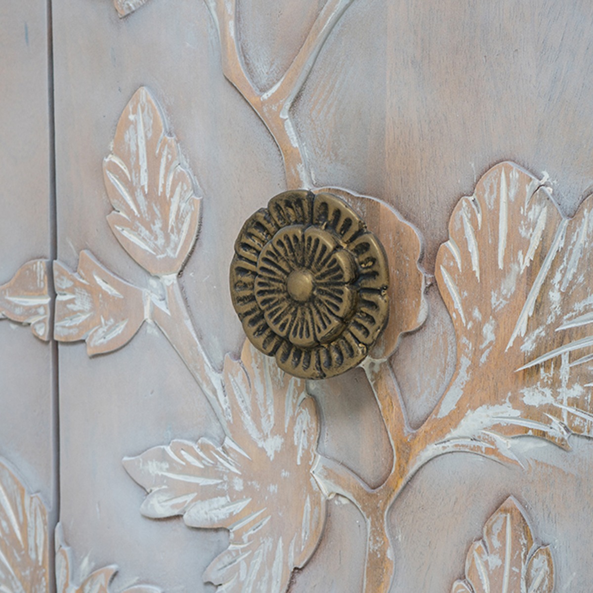 Artekko Siena Καφέ Ξύλινος Μπουφές με Λουλούδια (83.8x40.6x76.2)cm