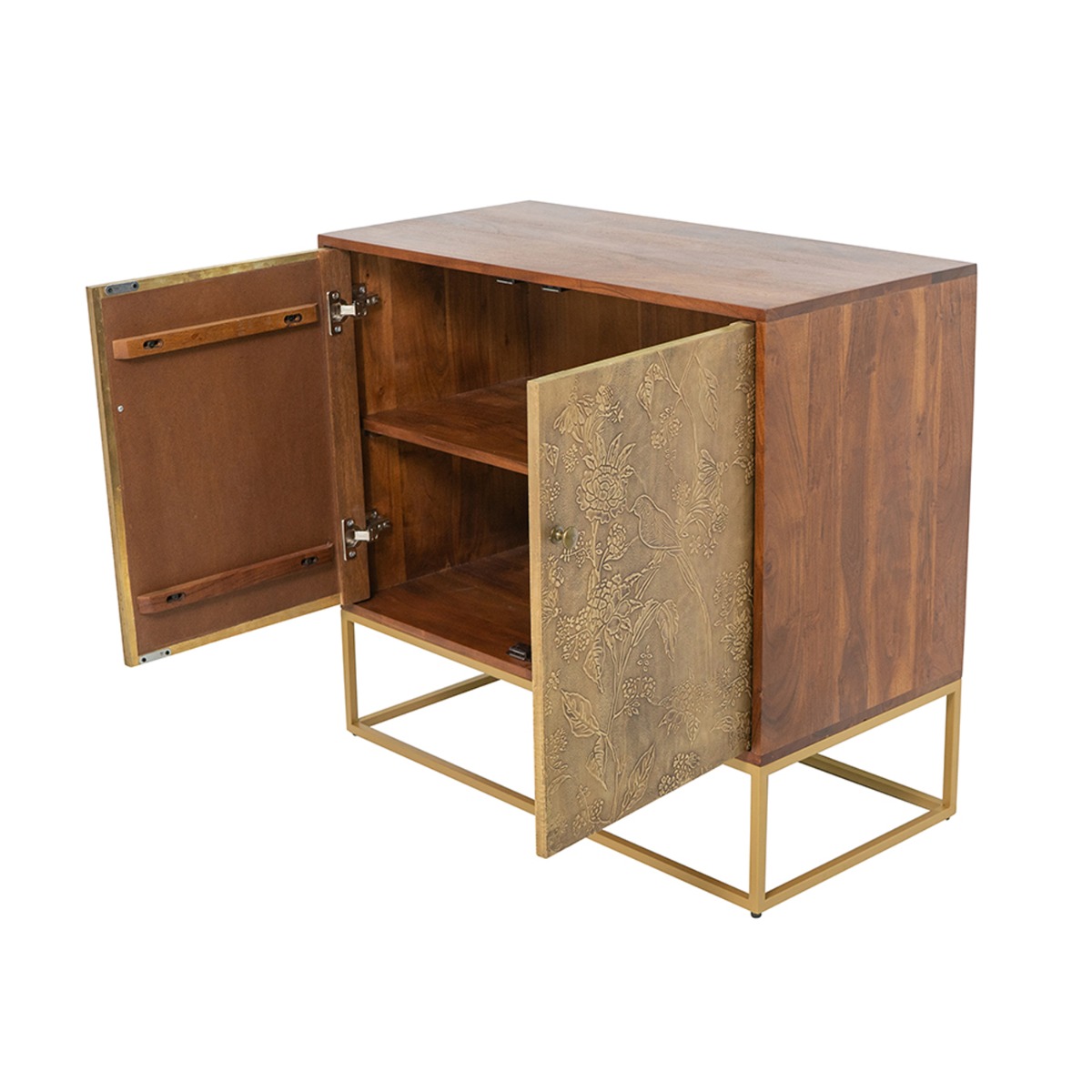 Artekko Orion Καφέ Ξύλινος Μπουφές με Ανάγλυφα Χρυσά Σχέδια (83.8x40.6x75)cm