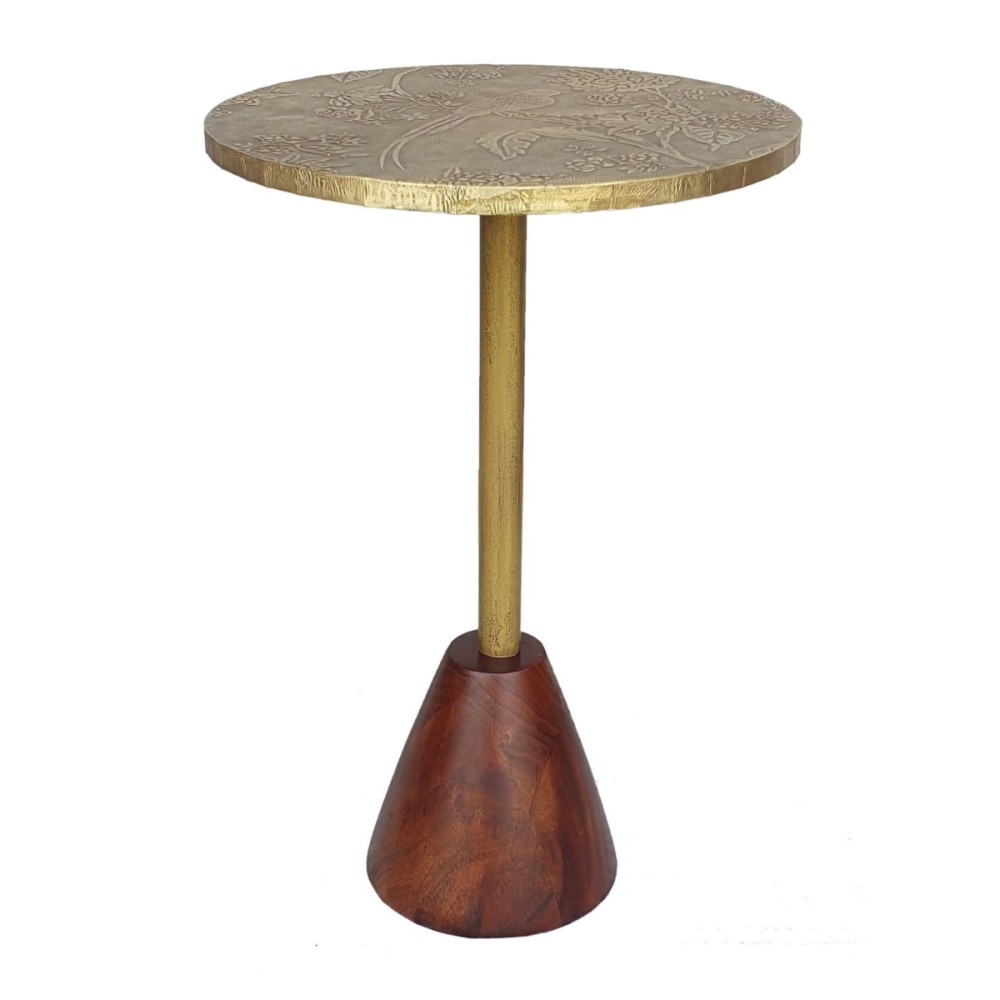 Artekko Orion Καφέ Ξύλινο Βοηθητικό Τραπέζι με Ανάγλυφα Χρυσά Σχέδια (38.1x38.1x56)cm