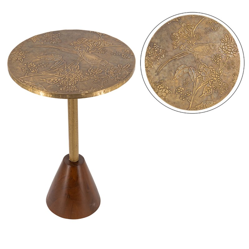 Artekko Orion Καφέ Ξύλινο Βοηθητικό Τραπέζι με Ανάγλυφα Χρυσά Σχέδια (38.1x38.1x56)cm