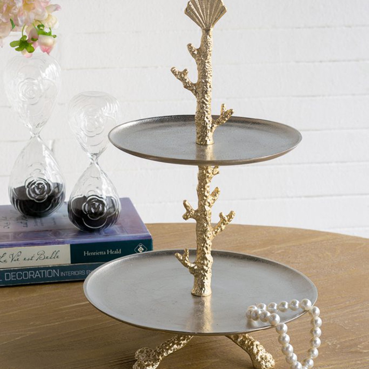 Artekko Coral Μεταλλική Διόροφη Ορντερβιέρα σε Χρυσό με Ασημί (29x29x45.7)cm