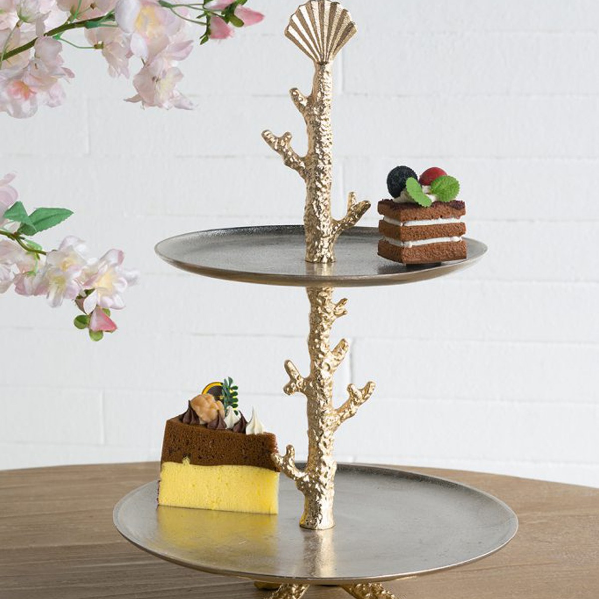 Artekko Coral Μεταλλική Διόροφη Ορντερβιέρα σε Χρυσό με Ασημί (29x29x45.7)cm