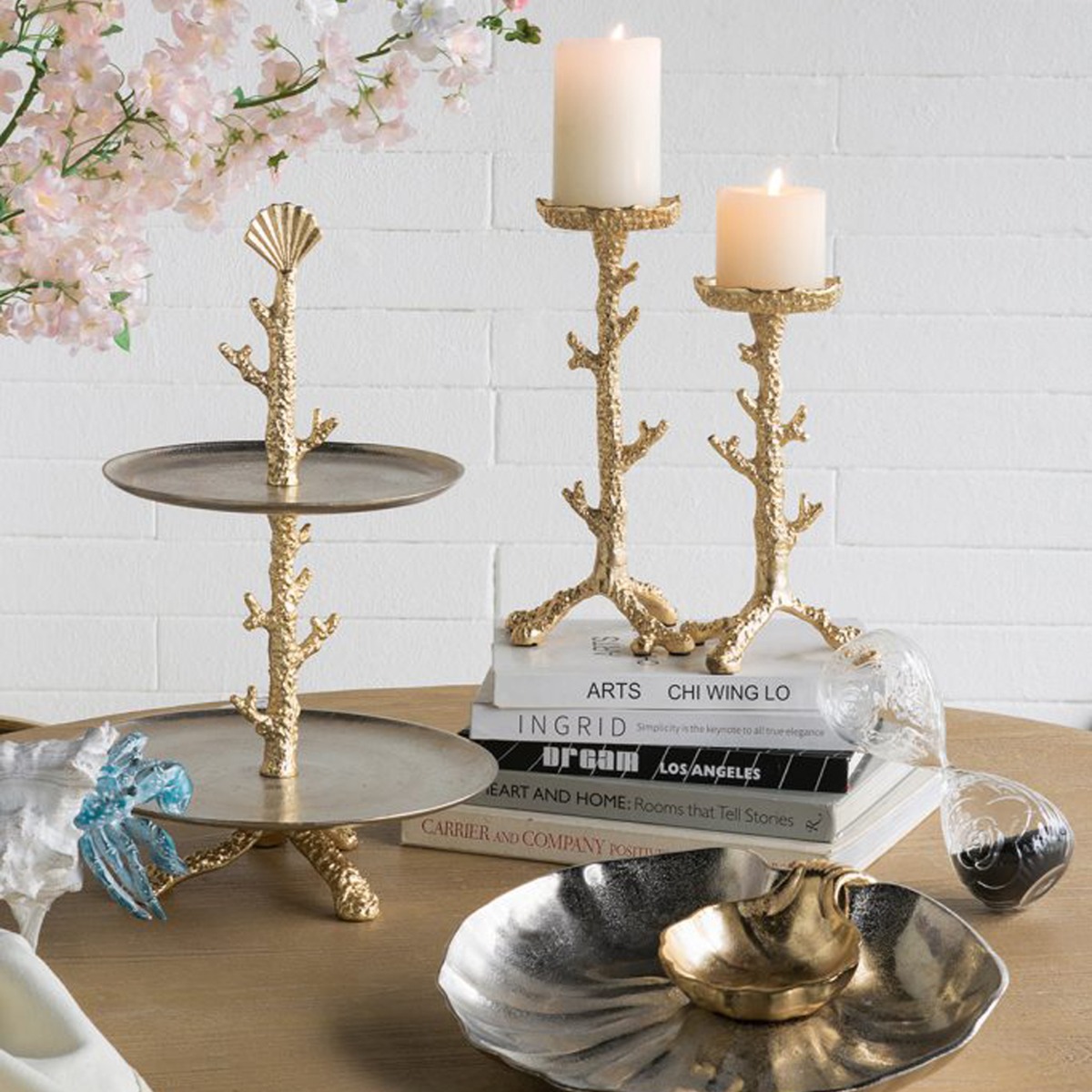 Artekko Coral Μεταλλική Διόροφη Ορντερβιέρα σε Χρυσό με Ασημί (29x29x45.7)cm