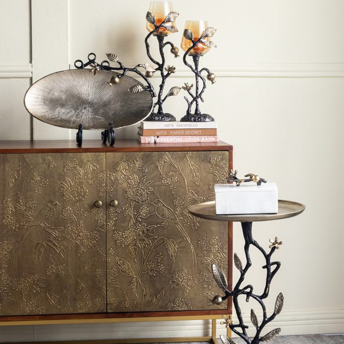 Artekko Noble Χρυσό Μεταλλικό Βοηθητικό Τραπέζι (35x35x61)cm