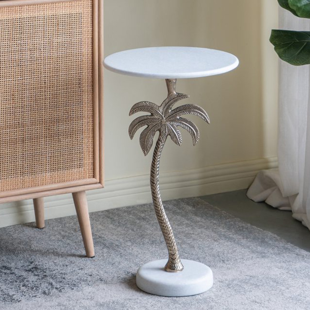 Artekko Noble Χρυσό Μεταλλικό Βοηθητικό Τραπέζι με Μαρμάρινη Επιφάνεια (35.6x35.6x61)cm