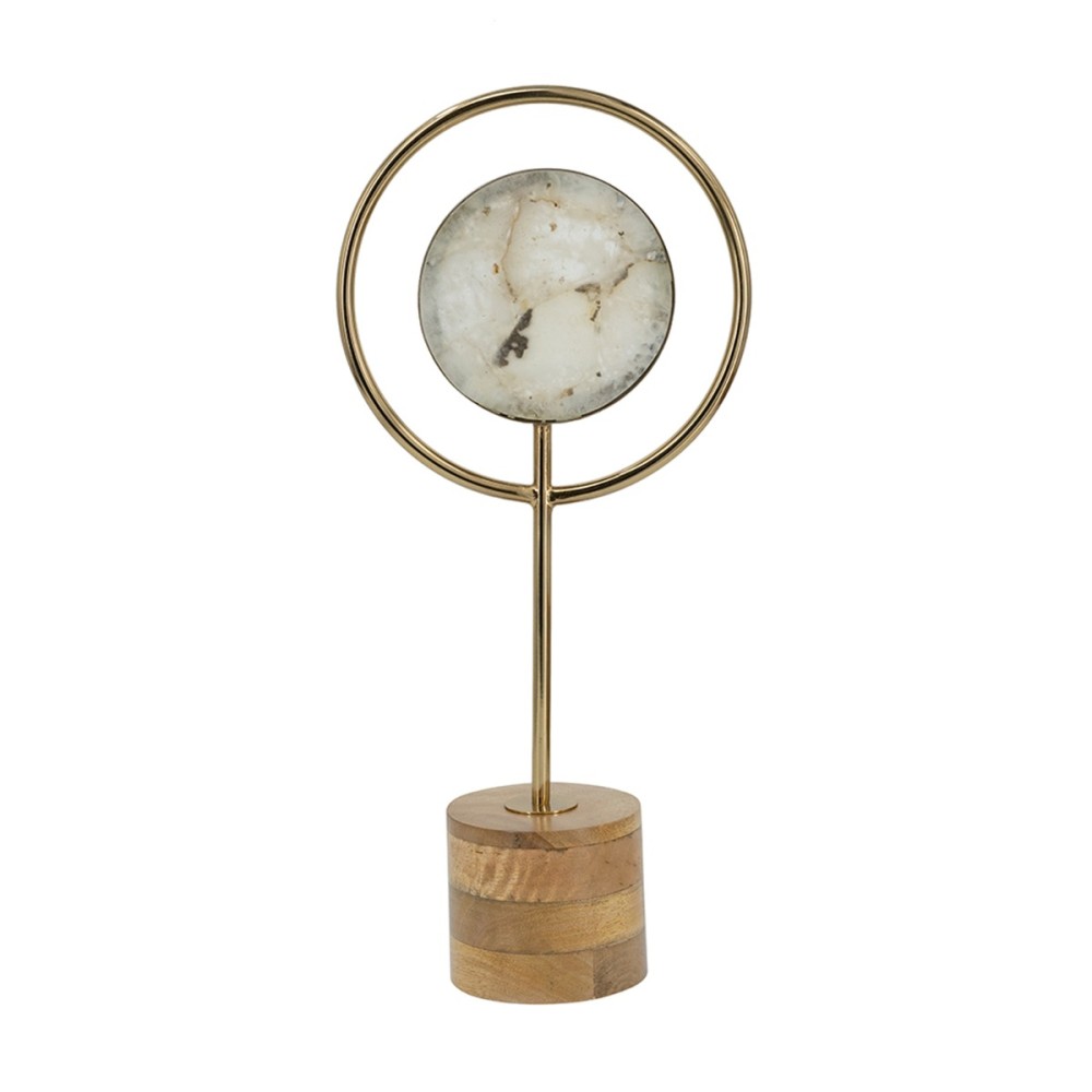 Artekko Agate Χρυσό Μεταλλικό Διακοσμητικο με Αχάτη σε Ξύλινη Βάση (20x10x45)cm