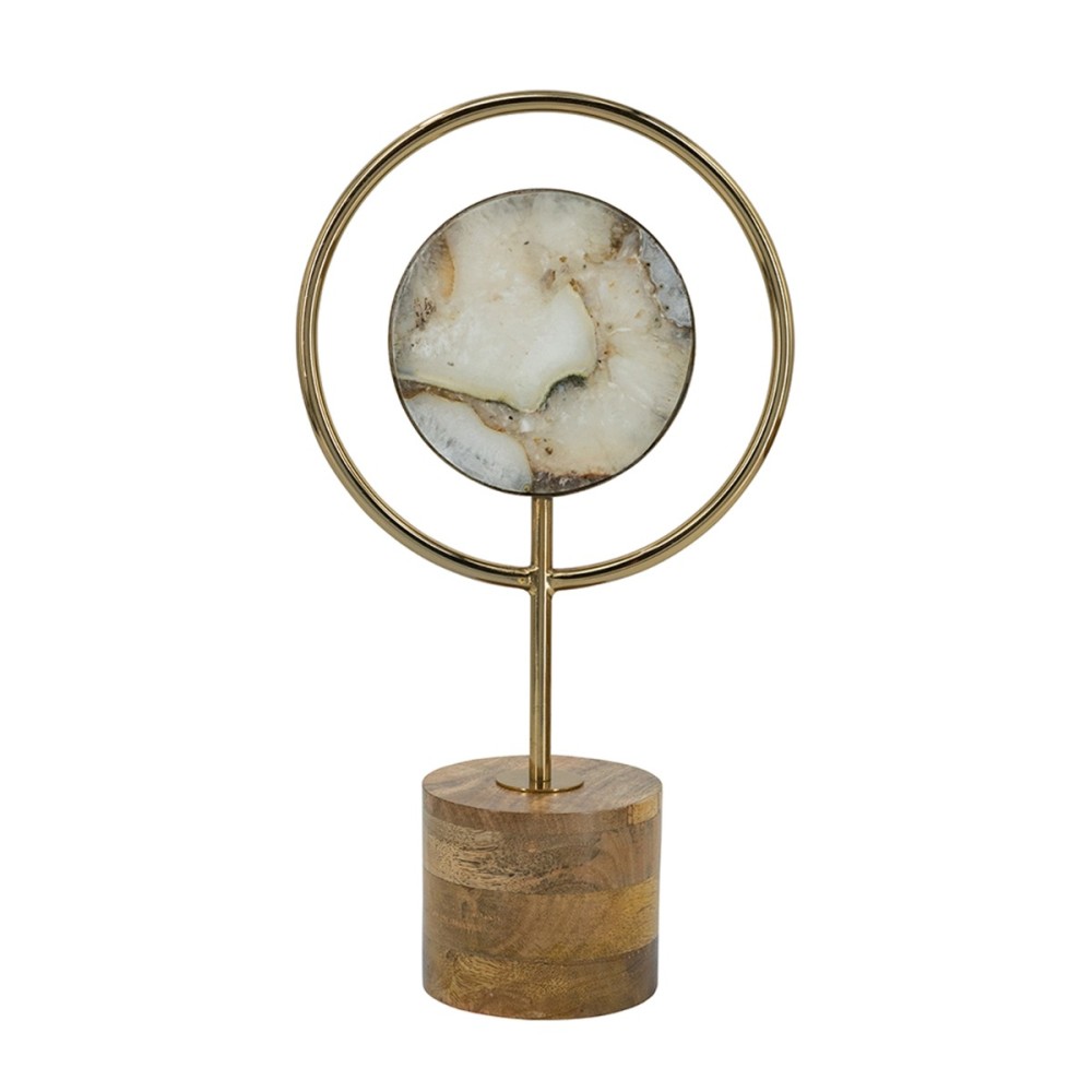 Artekko Agate Χρυσό Μεταλλικό Διακοσμητικο με Αχάτη σε Ξύλινη Βάση (20x10x38)cm