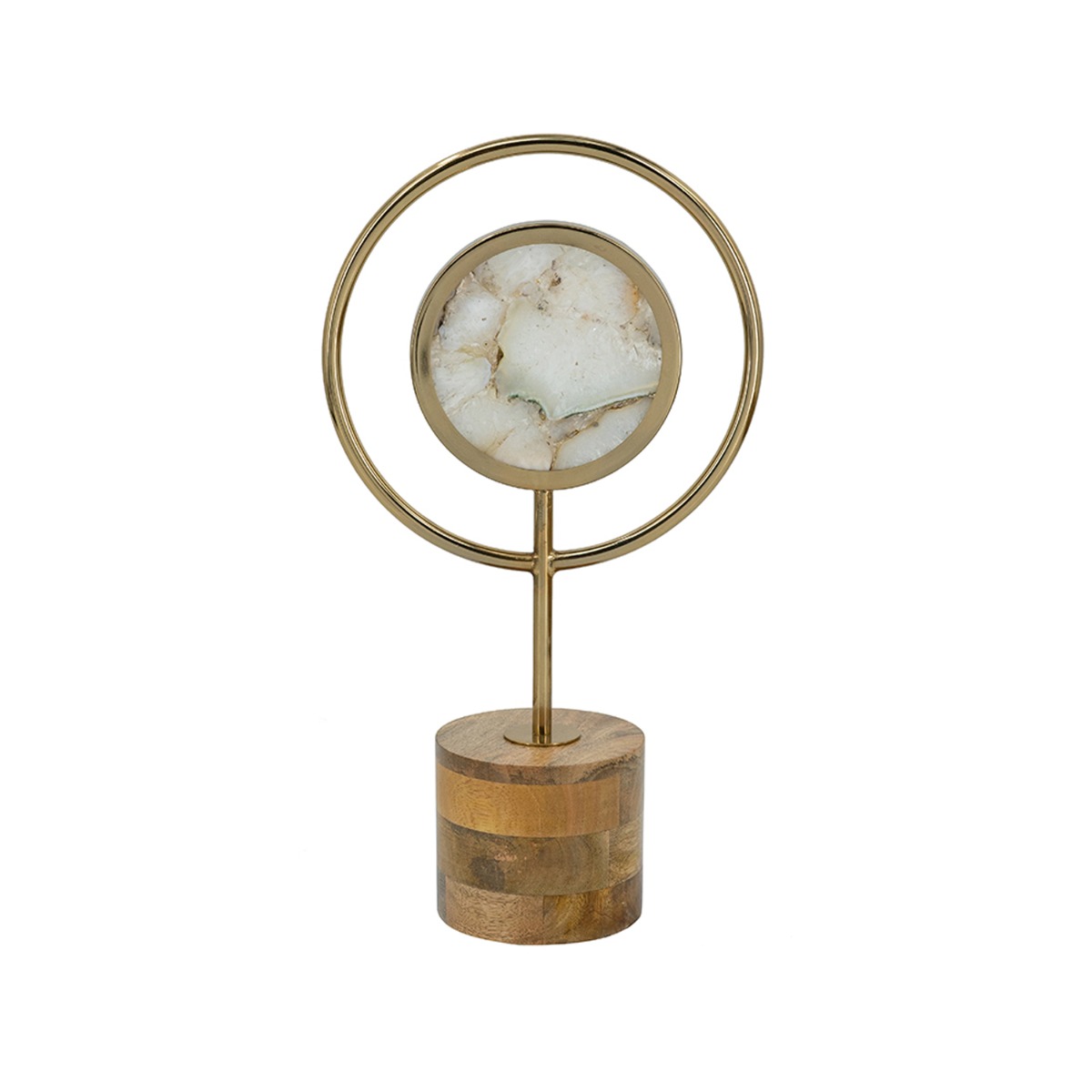 Artekko Agate Χρυσό Μεταλλικό Διακοσμητικο με Αχάτη σε Ξύλινη Βάση (20x10x38)cm