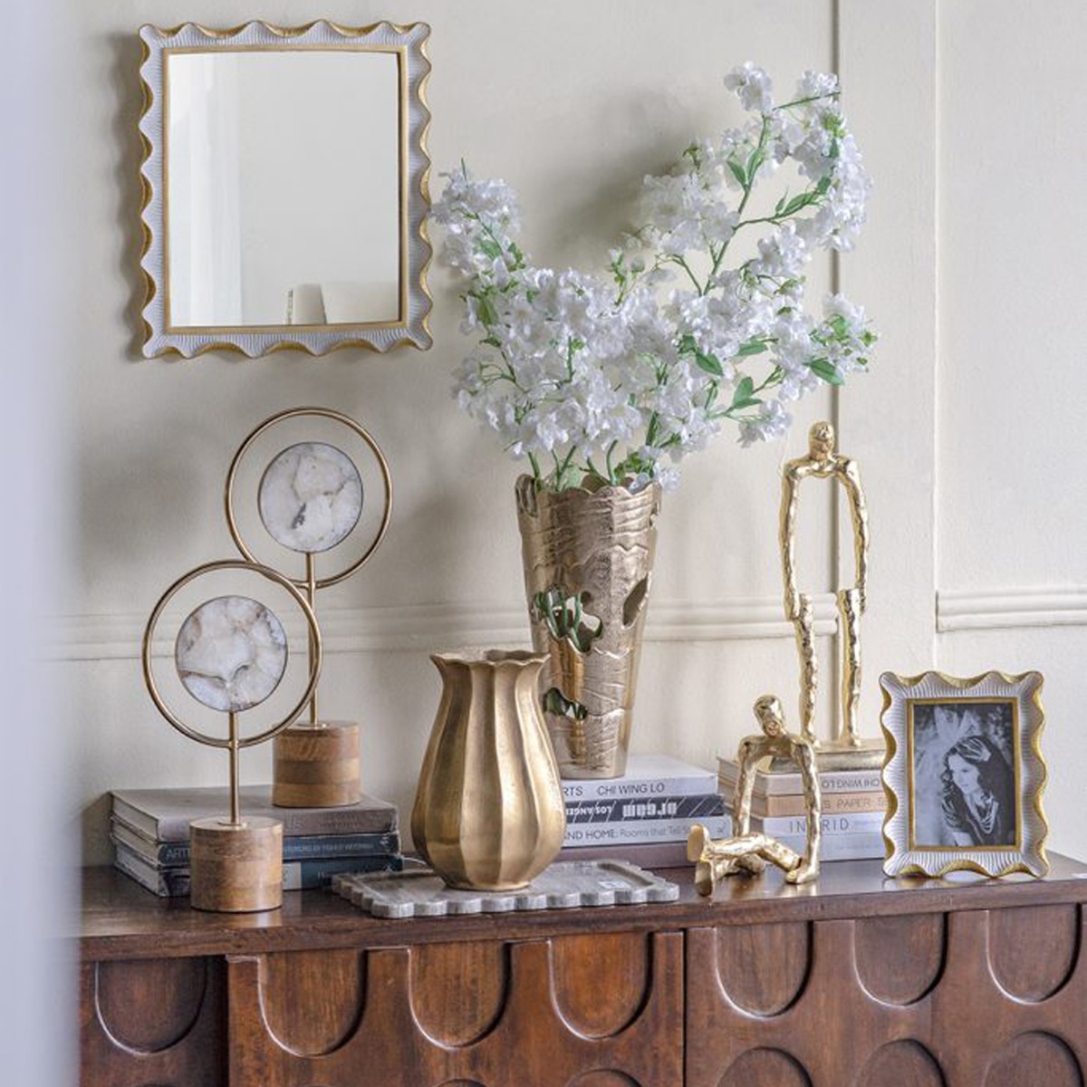 Artekko Agate Χρυσό Μεταλλικό Διακοσμητικο με Αχάτη σε Ξύλινη Βάση (20x10x38)cm