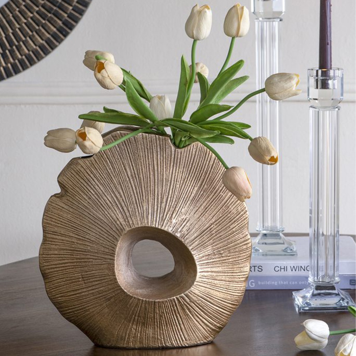 Artekko Noble Χρυσό Μεταλλικό Βάζο (30.5x7.5x30.5)cm