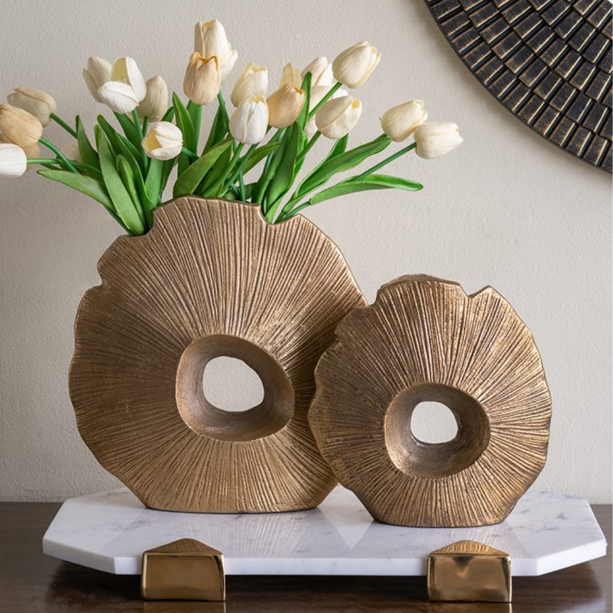 Artekko Noble Χρυσό Μεταλλικό Βάζο (30.5x7.5x30.5)cm