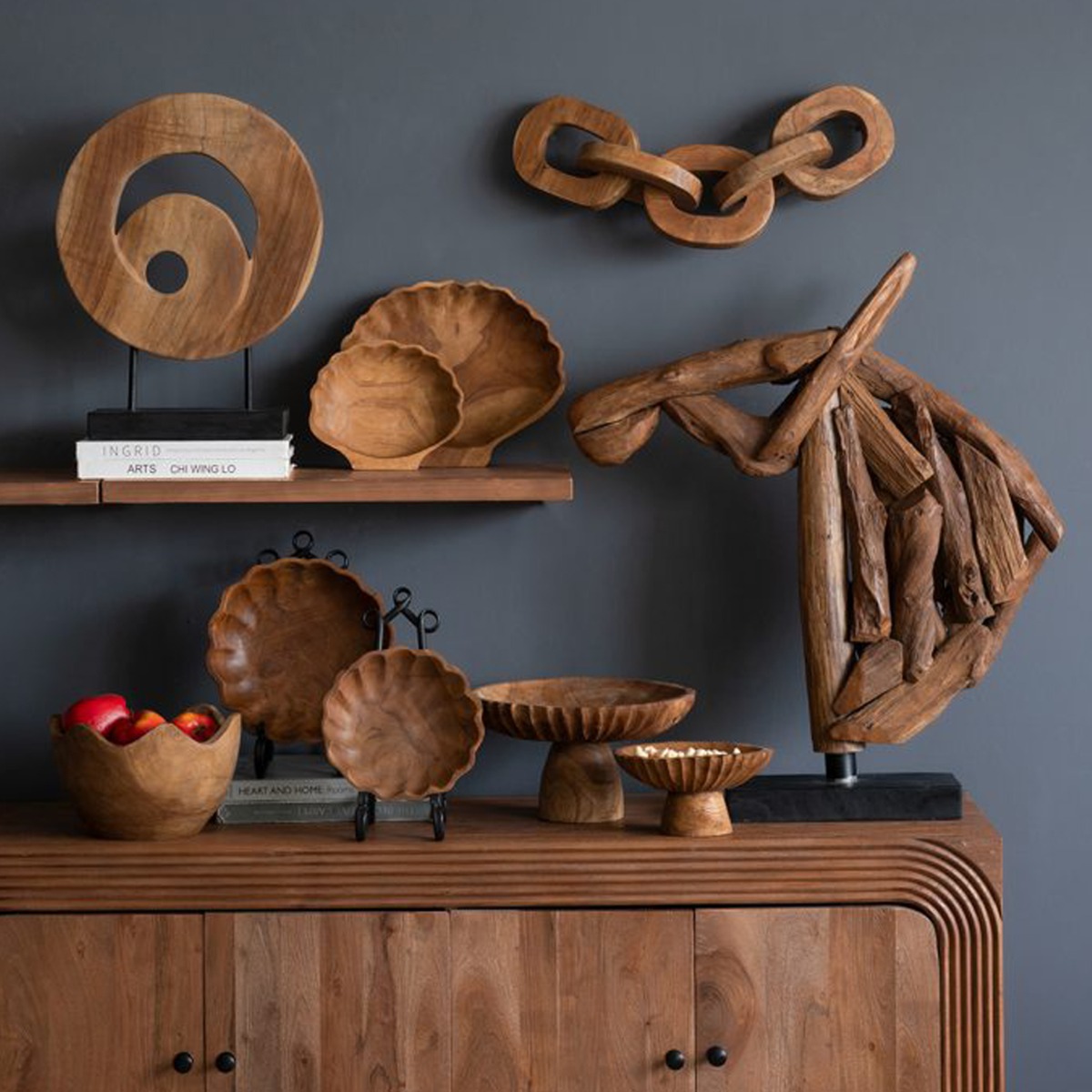 Artekko Woody Καφέ Διακοσμητική Πιατέλα από Ξύλο Teak (30x25x3)cm
