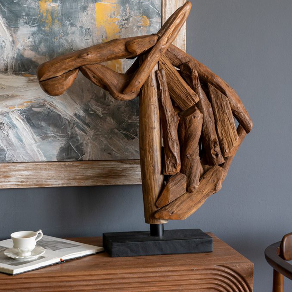 Artekko Woody Καφέ Διακοσμητικό Γλυπτό Άλογο από Ξύλο Teak (65x13x73)cm