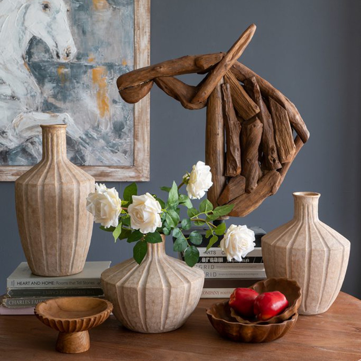 Artekko Woody Καφέ Διακοσμητικό Γλυπτό Άλογο από Ξύλο Teak (65x13x73)cm