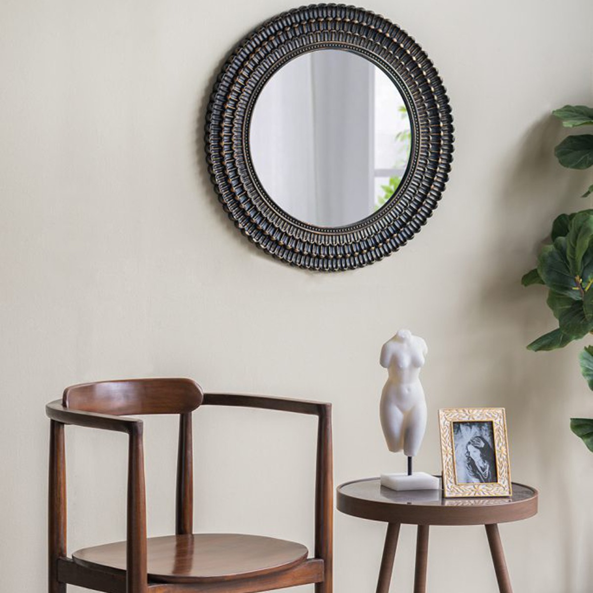 Artekko Mirror MDF Καθρέπτης Τοίχου σε Μαύρο με Χρυσό (67x3x67)cm