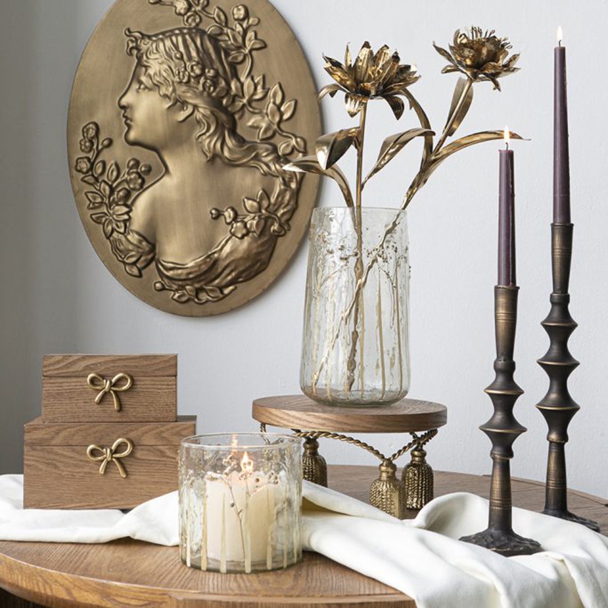 Artekko Solis Καφέ MDF Ορντερβιερα Πλατό (24x24x13)cm