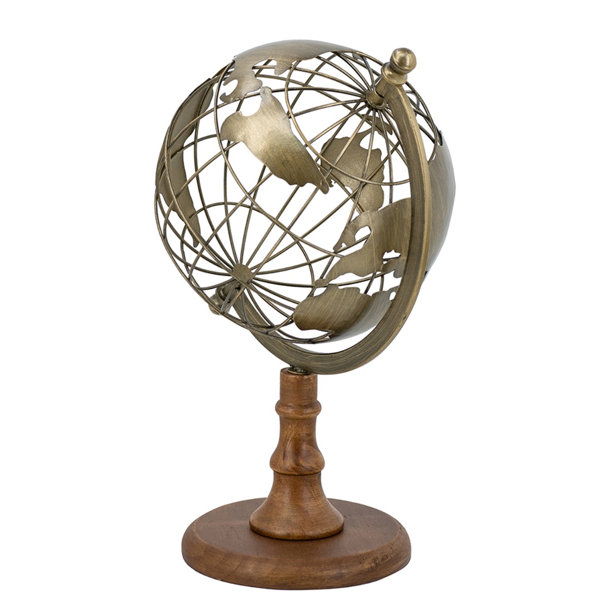 Artekko Solis Χρυσή Μεταλλική Υδρόγειος με Ξύλινη Βάση (23.5x20x36.5)cm