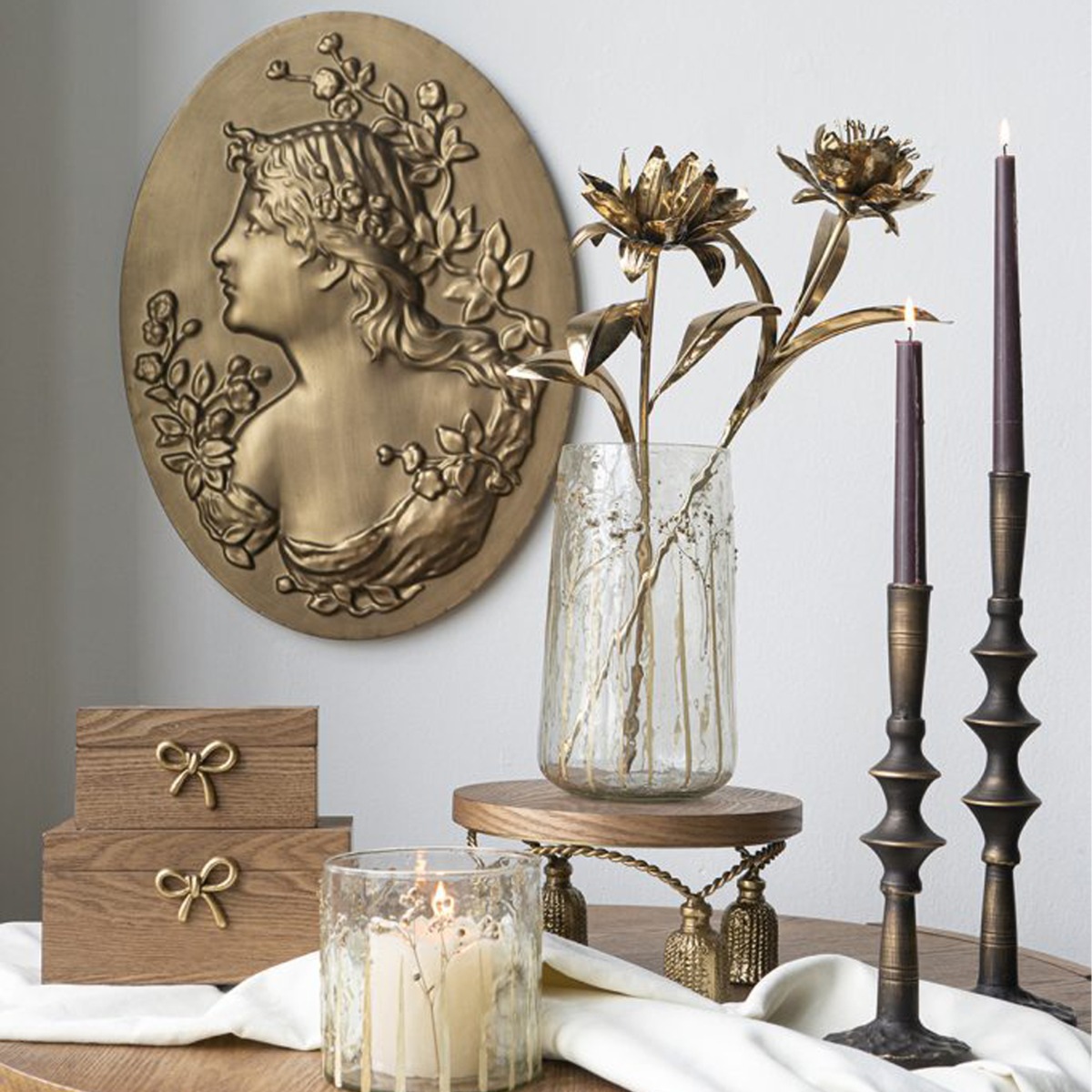 Artekko Solis Μεταλλικό Κηροπήγιο Μαύρο με Χρυσό (10x10x35)cm