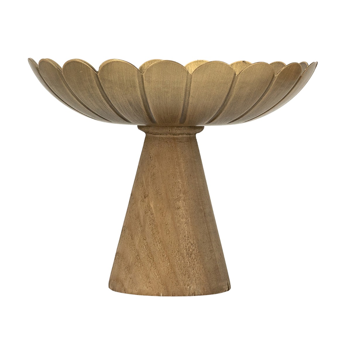 Artekko Solis Χρυσό Μεταλλικό Μπολ με Βάση από Ξύλο Πεύκου (25x25x20)cm