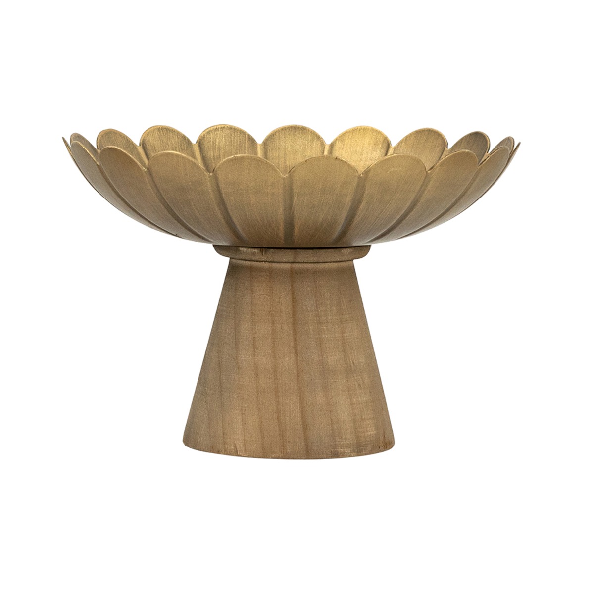 Artekko Solis Χρυσό Μεταλλικό Μπολ με Βάση από Ξύλο Πεύκου (20x20x14)cm