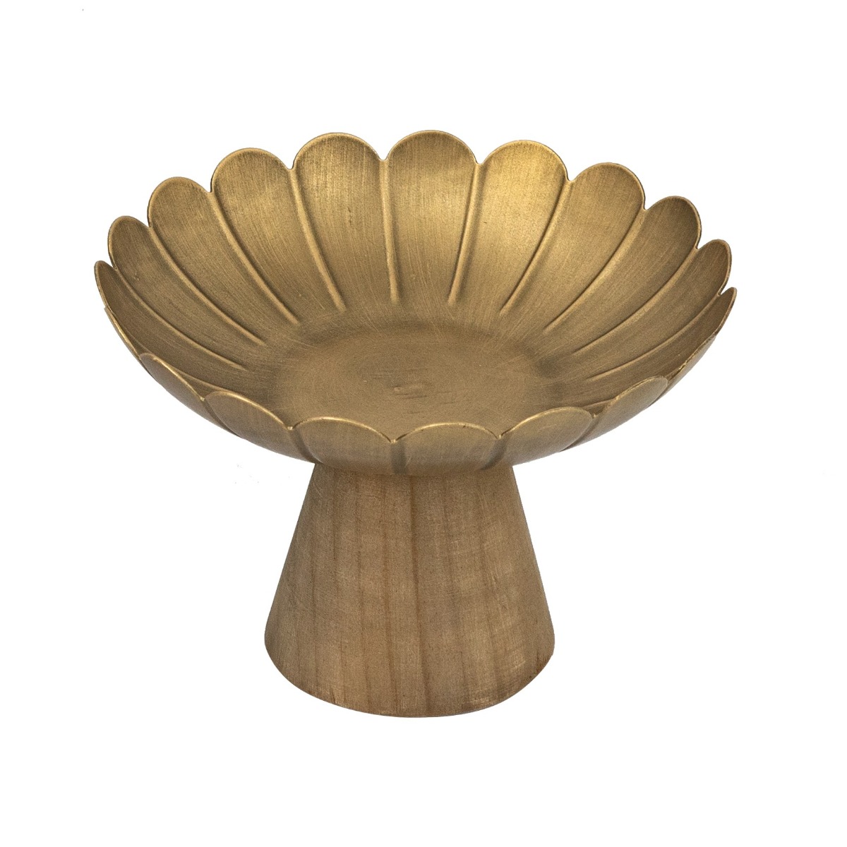 Artekko Solis Χρυσό Μεταλλικό Μπολ με Βάση από Ξύλο Πεύκου (20x20x14)cm