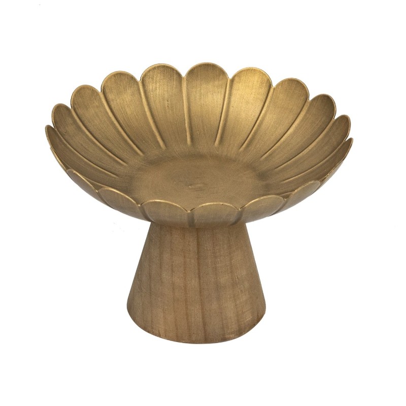 Artekko Solis Χρυσό Μεταλλικό Μπολ με Βάση από Ξύλο Πεύκου (20x20x14)cm