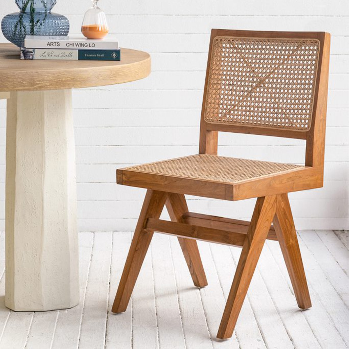 Artekko Lume Καφέ Καρέκλα με Ρατάν από Ξύλο Teak (45x49x89)cm