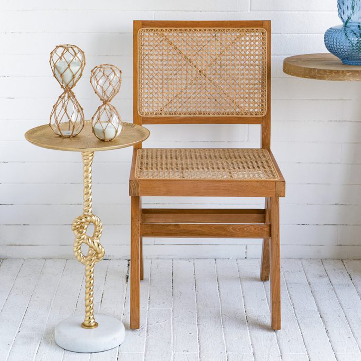 Artekko Lume Καφέ Καρέκλα με Ρατάν από Ξύλο Teak (45x49x89)cm