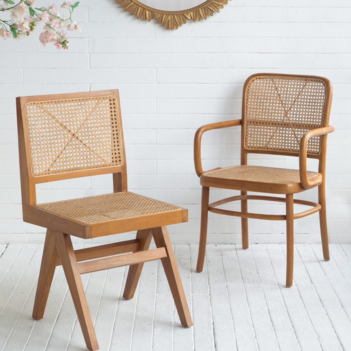 Artekko Lume Καφέ Καρέκλα με Ρατάν από Ξύλο Teak (45x49x89)cm