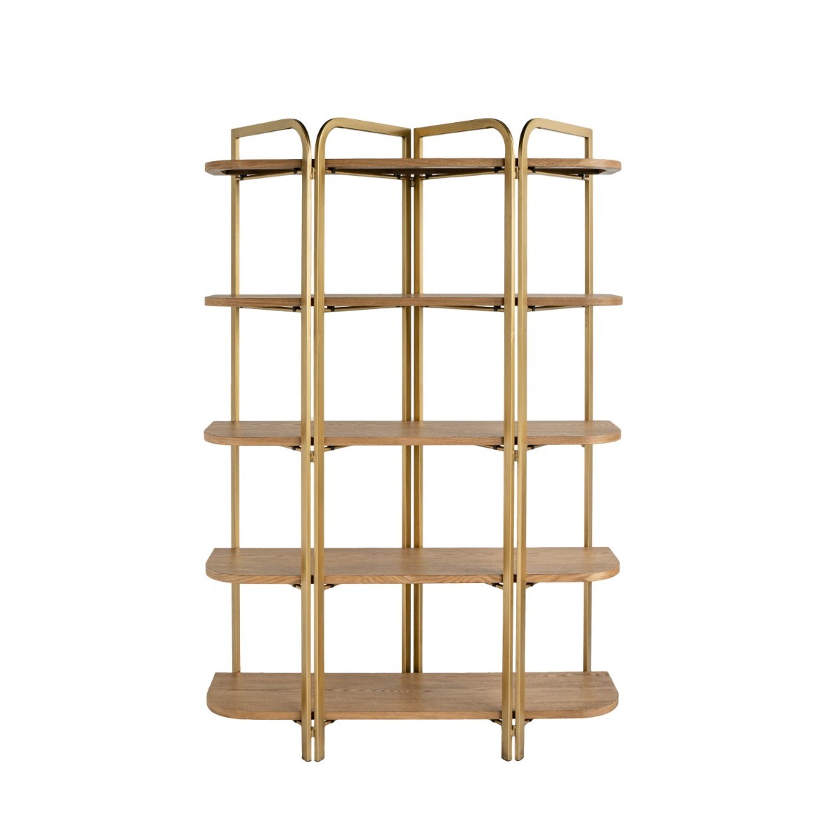 Artekko Lume Καφέ MDF Ραφιέρα με Χρυσό Μεταλλικό Σκελετό (121.5x40x179)cm