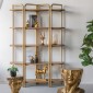 Artekko Lume Καφέ MDF Ραφιέρα με Χρυσό Μεταλλικό Σκελετό (121.5x40x179)cm