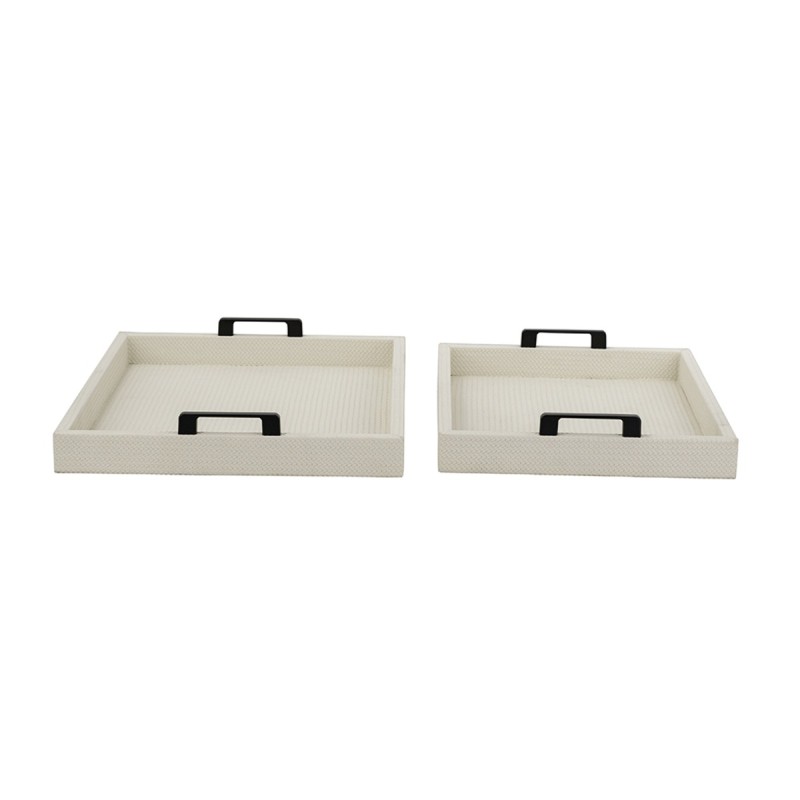 Artekko Lisa Λευκοί MDF Διακοσμητικοί Δίσκοι με Τεχνόδερμα (45.72x35.56x6.35)cm (39.37x30.48x6.35)cm 2pcs