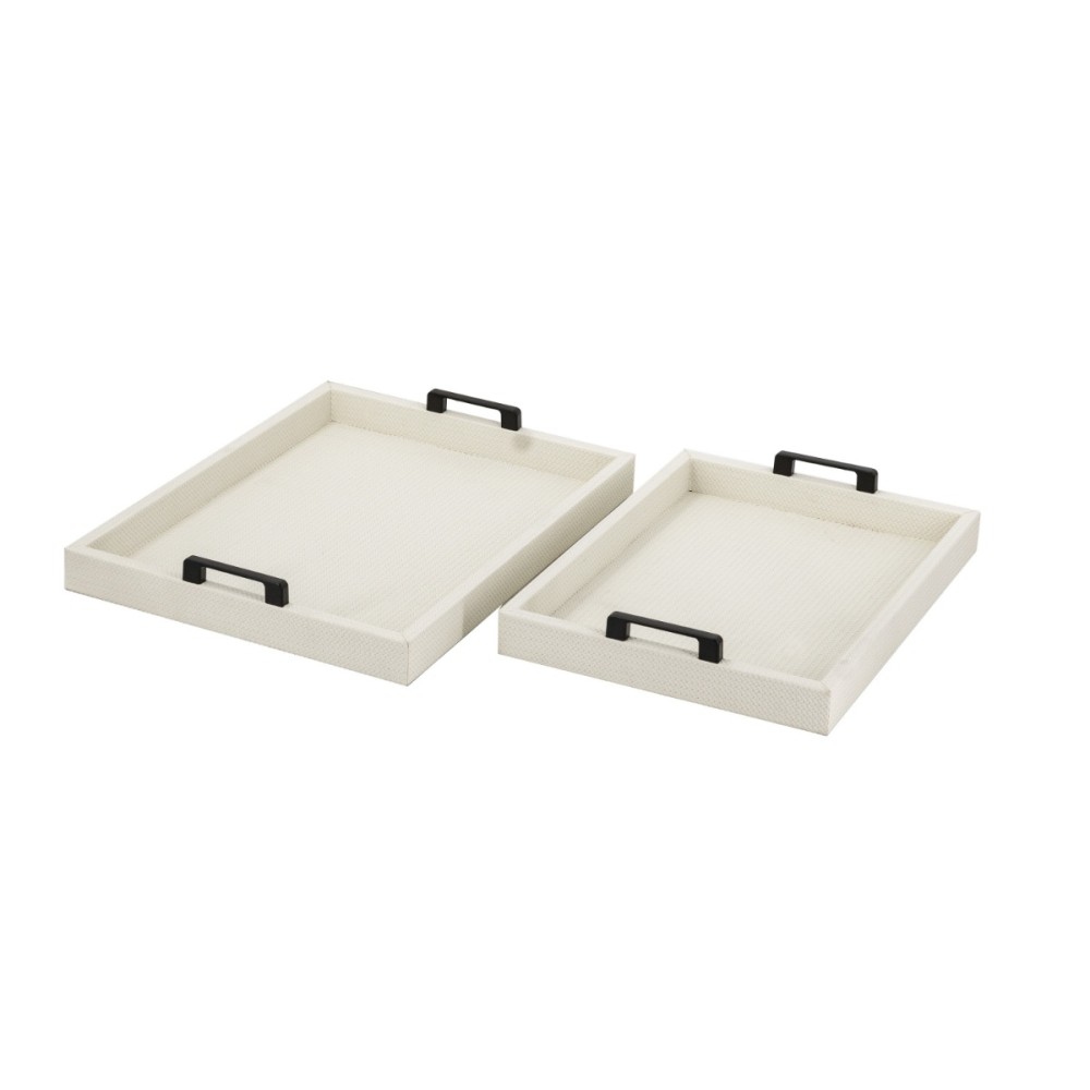 Artekko Lisa Λευκοί MDF Διακοσμητικοί Δίσκοι με Τεχνόδερμα (45.72x35.56x6.35)cm (39.37x30.48x6.35)cm 2pcs