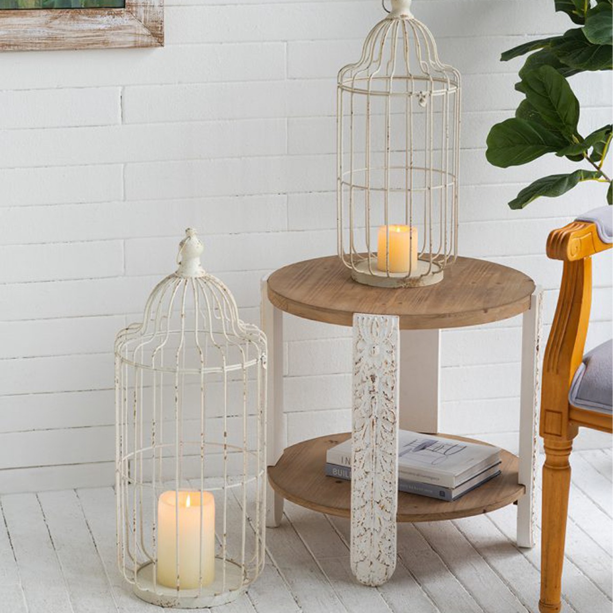 Artekko Lantern Μεταλλικά Φανάρια Κλουβιά σε Λευκή Πατίνα (26.7x26.7x67.3)cm (22.9x22.9x57.1)cm 2pcs