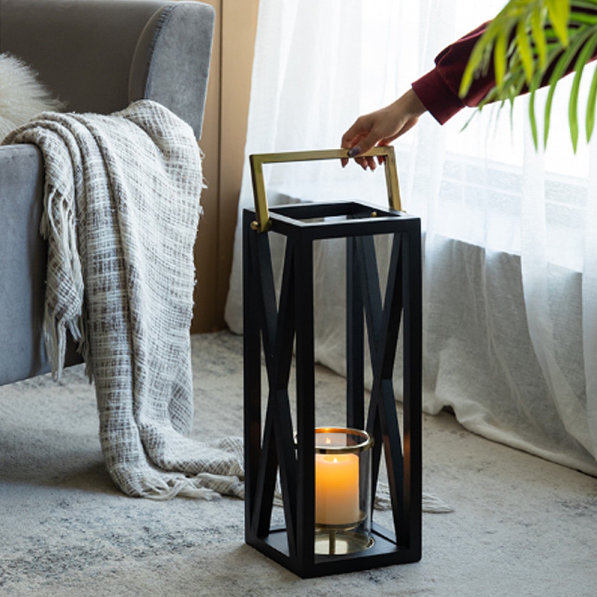 Artekko Lantern Φανάρι Διακοσμητικό Ξύλο/Μέταλλο Μαύρο/Χρυσό (26x21x64)cm