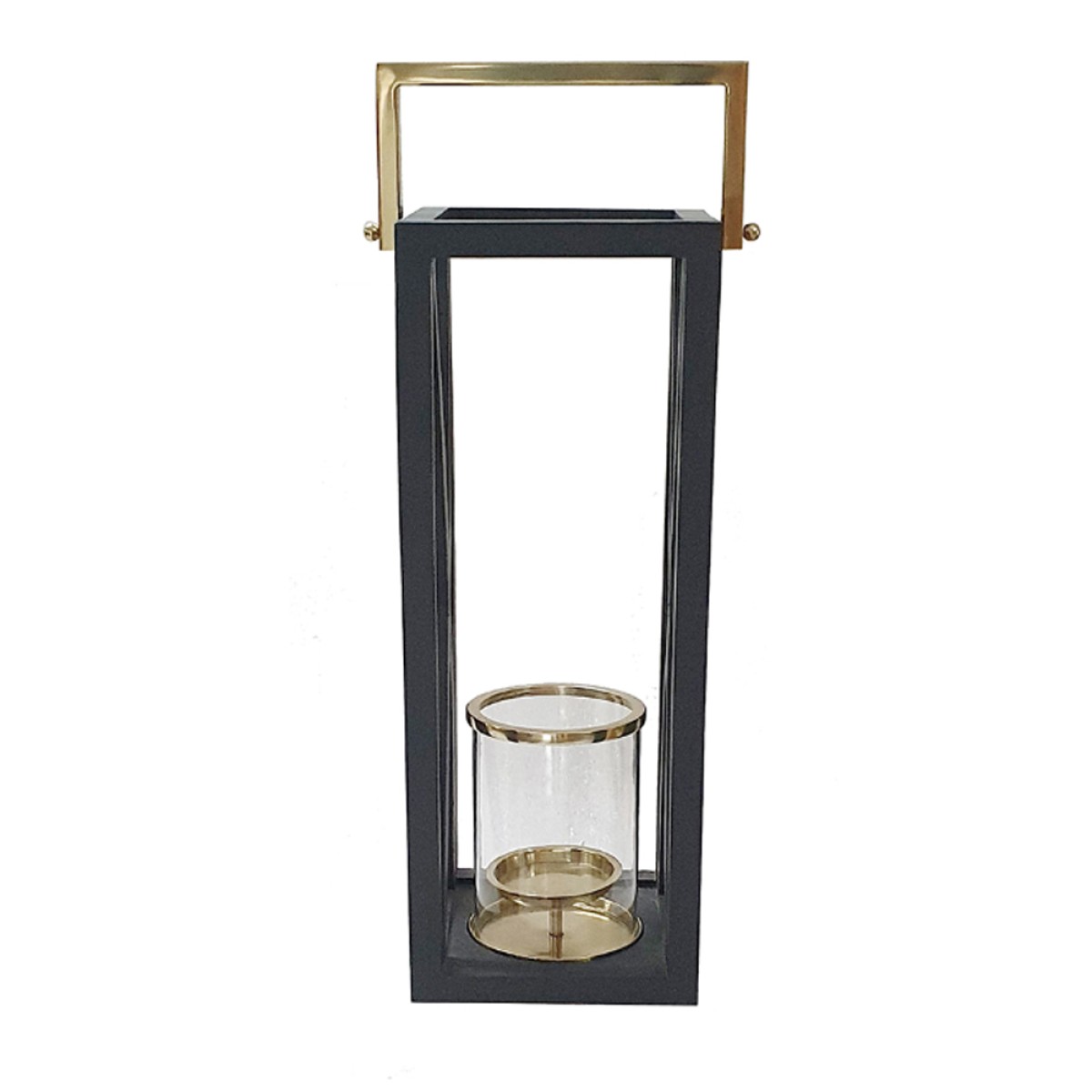 Artekko Lantern Φανάρι Διακοσμητικό Ξύλο/Μέταλλο Μαύρο/Χρυσό (26x21x64)cm