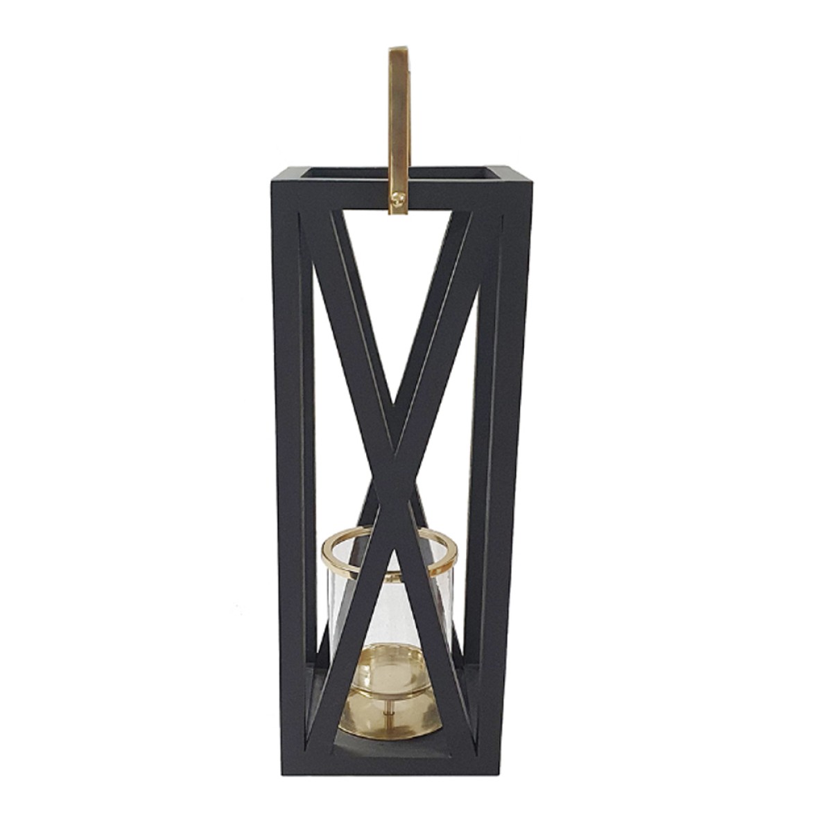 Artekko Lantern Φανάρι Διακοσμητικό Ξύλο/Μέταλλο Μαύρο/Χρυσό (26x21x64)cm