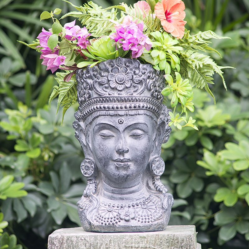 Artekko Buddha Γλάστρα Κεφάλι Βούδα Μεγάλο Μέταλλο Γκρί (28x29x49)cm