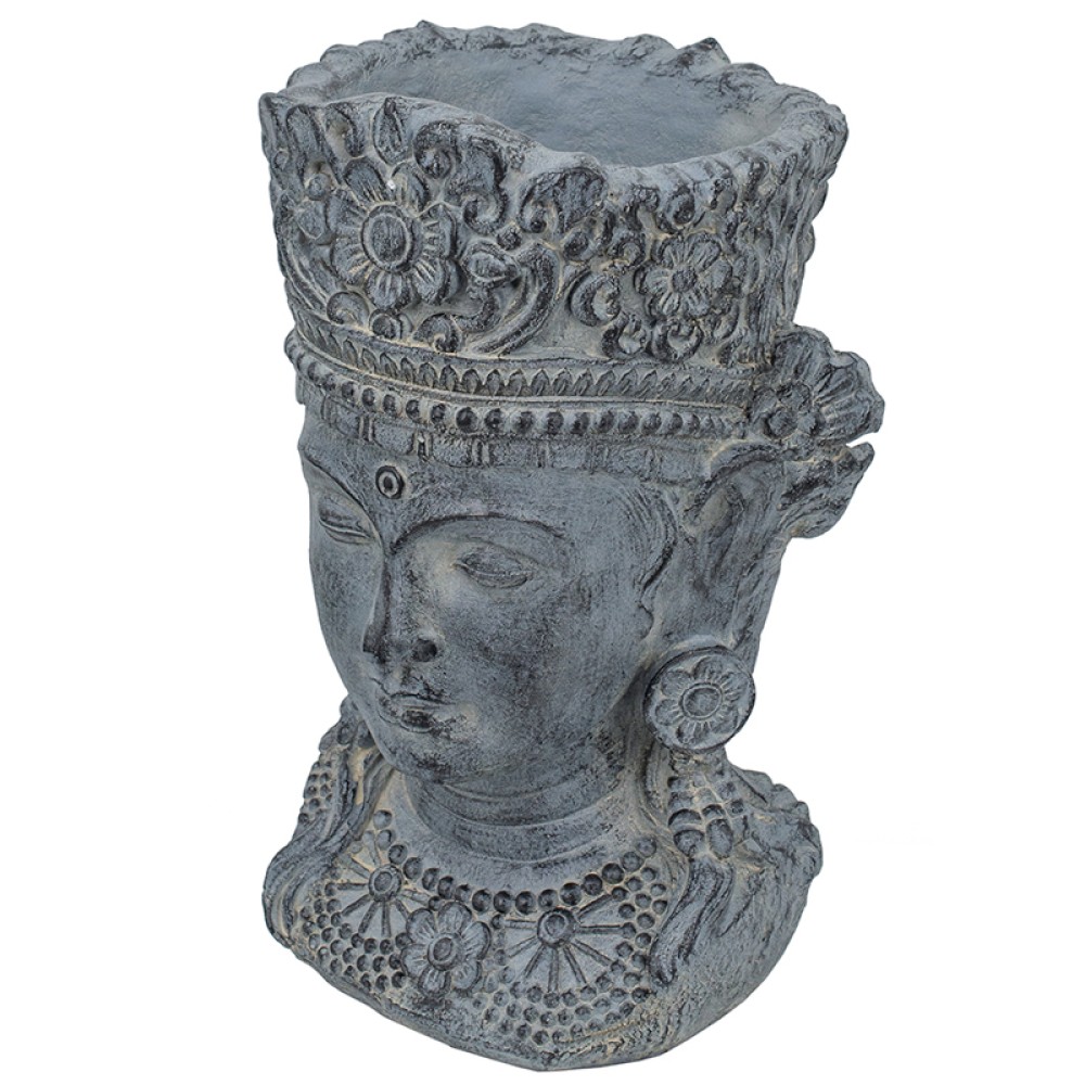 Artekko Buddha Γλάστρα Κεφάλι Βούδα Μεγάλο Μέταλλο Γκρί (28x29x49)cm