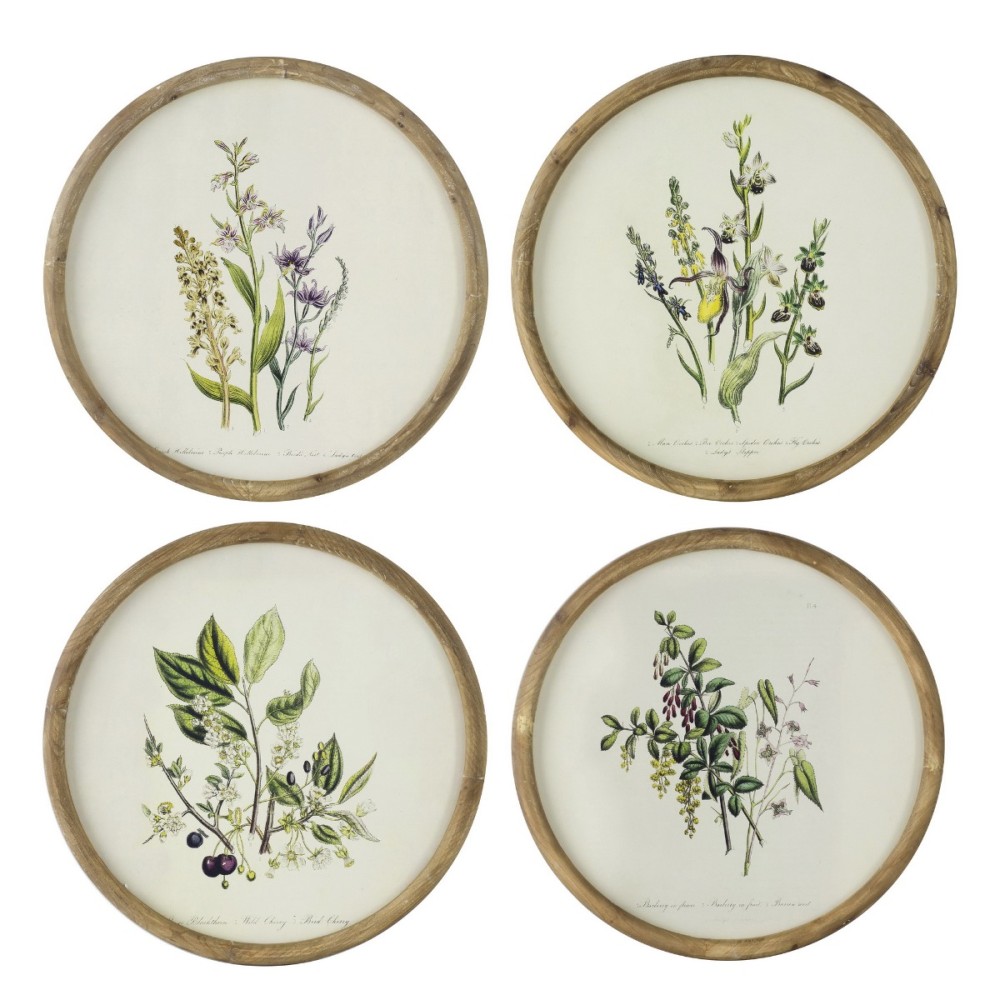 Artekko Botanical Πίνακας με Κορνίζα Ξύλο Εκρού Πράσινο (50x1.5x50)cm Σετ/4