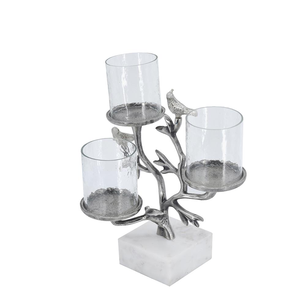 ARTEKKO Silver Κηροπήγιο με Σχέδιο Πουλιού 3 Κολώνων