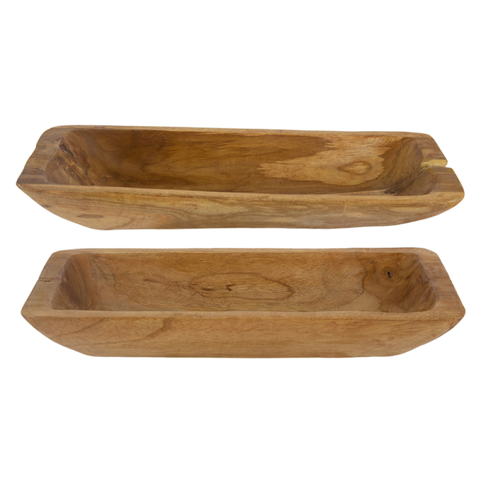 Artekko Woody Διακοσμητική Πιατέλα από Ξύλο Teak Φυσική Απόχρωση (15.5x8x3)cm Σετ/2