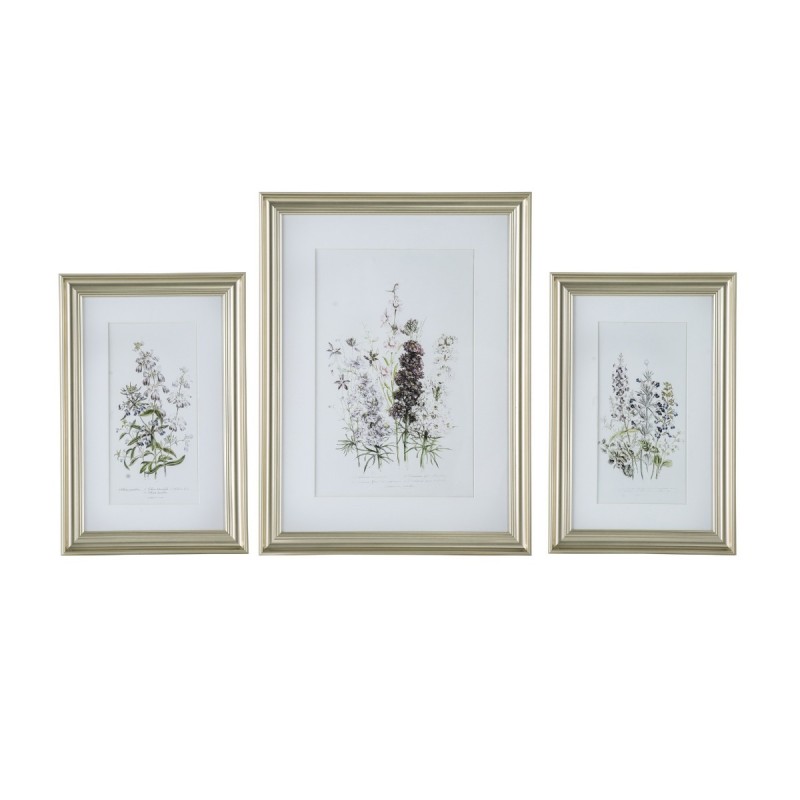 Artekko Botanical Πίνακας με Κορνίζα Πλαστικό Γυαλί Λευκό Χρυσό (60x3x80)cm Σετ/3