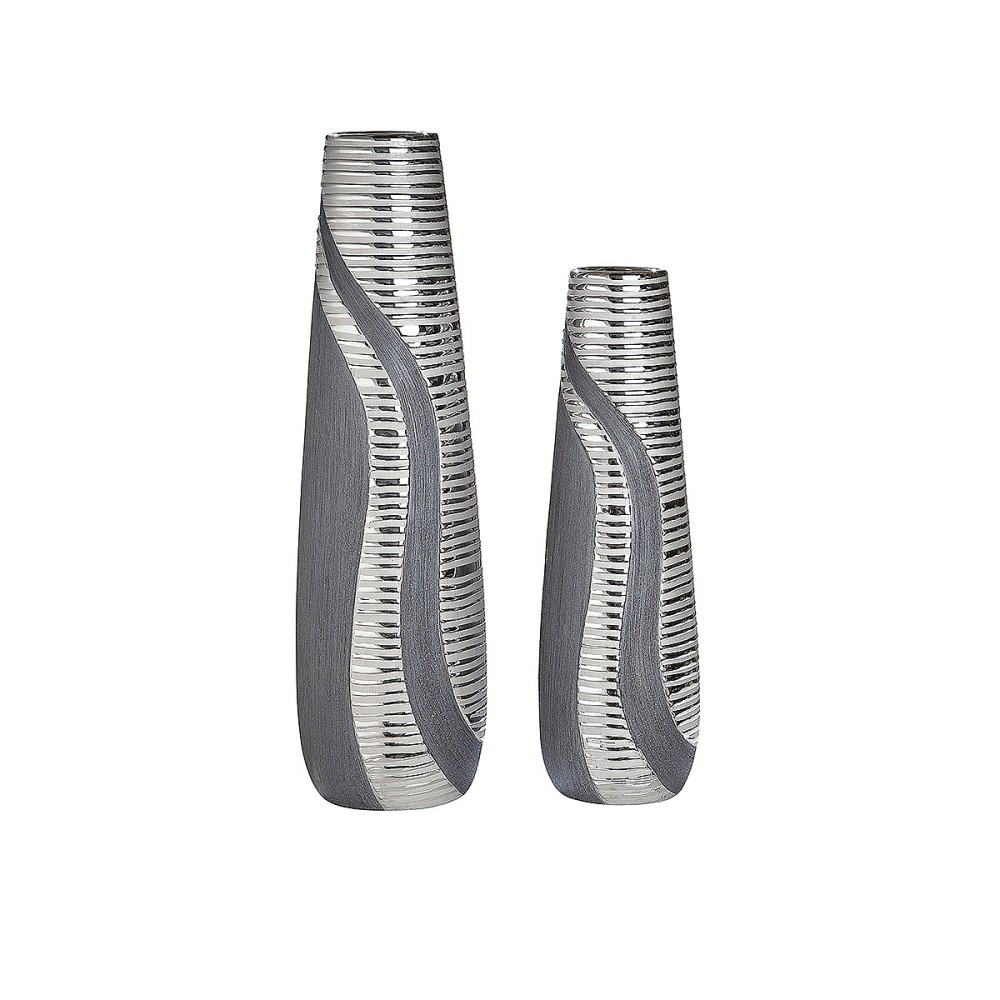 Βάζο ArteLibre Ασημί/Γκρι Κεραμικό 12x12x39cm Βάζο ArteLibre Ασημί/Γκρι Κεραμικό 12x12x39cm