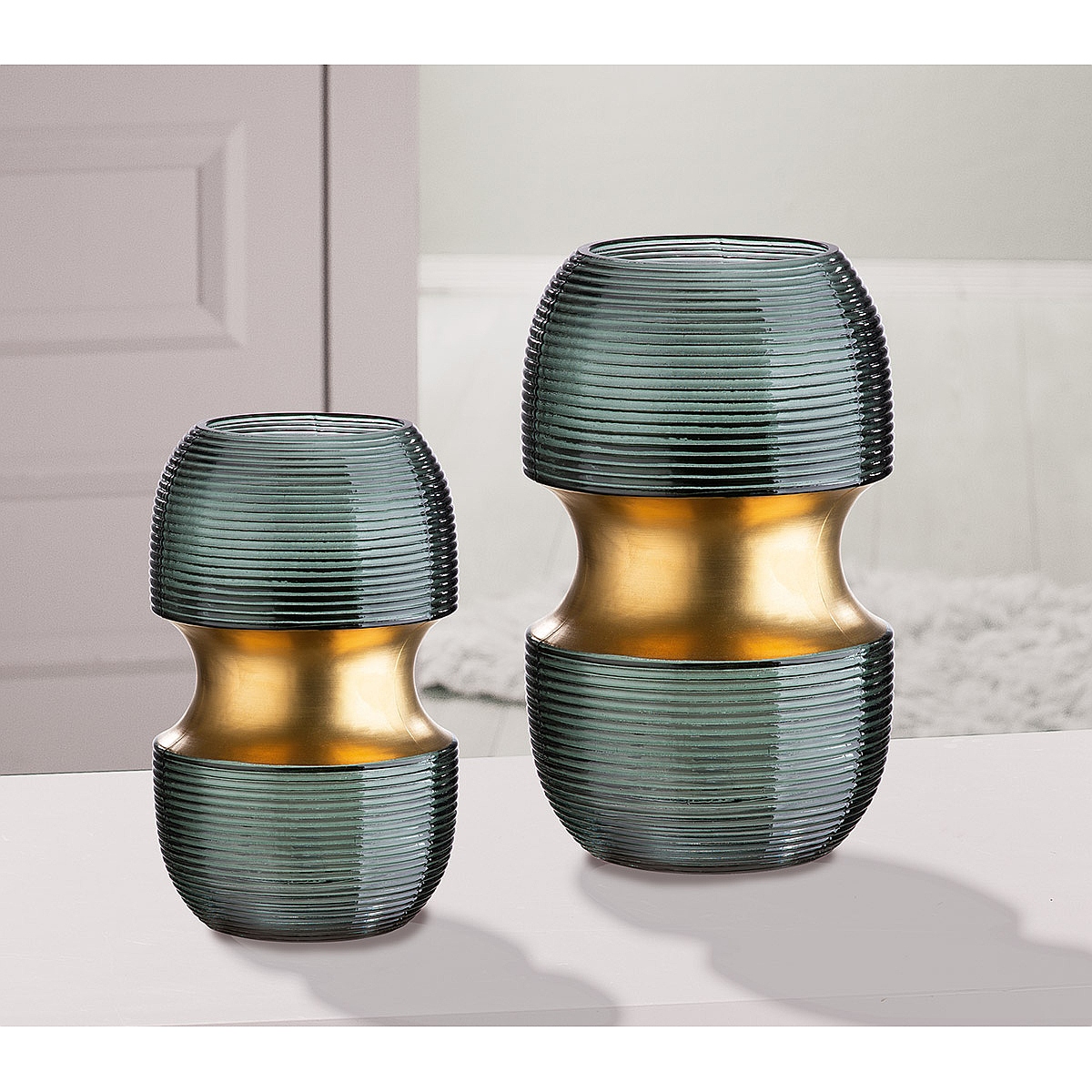 Βάζο ArteLibre Τιρκουάζ/Χρυσό Γυαλί 11x11x18cm Βάζο ArteLibre Τιρκουάζ/Χρυσό Γυαλί 11x11x18cm