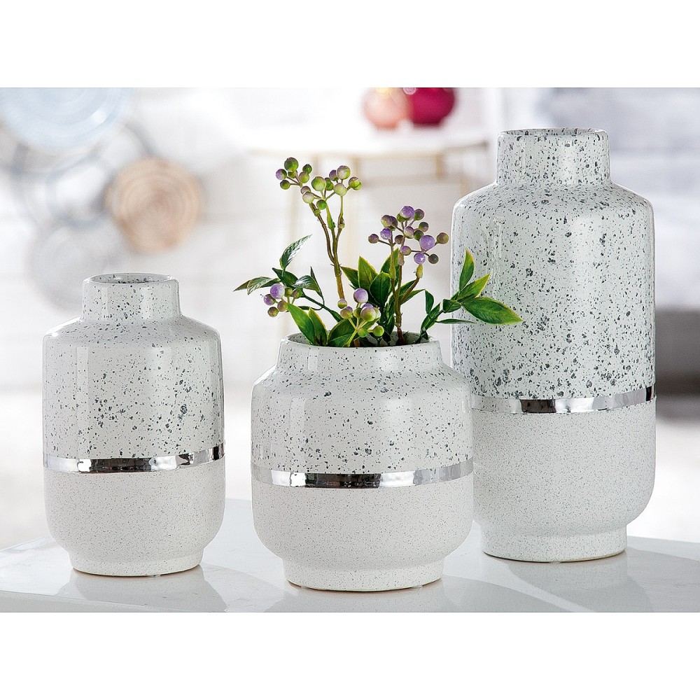 Βάζο ArteLibre Λευκό/Ασημί Κεραμικό 14.5x14.5x29cm Βάζο ArteLibre Λευκό/Ασημί Κεραμικό 14.5x14.5x29cm